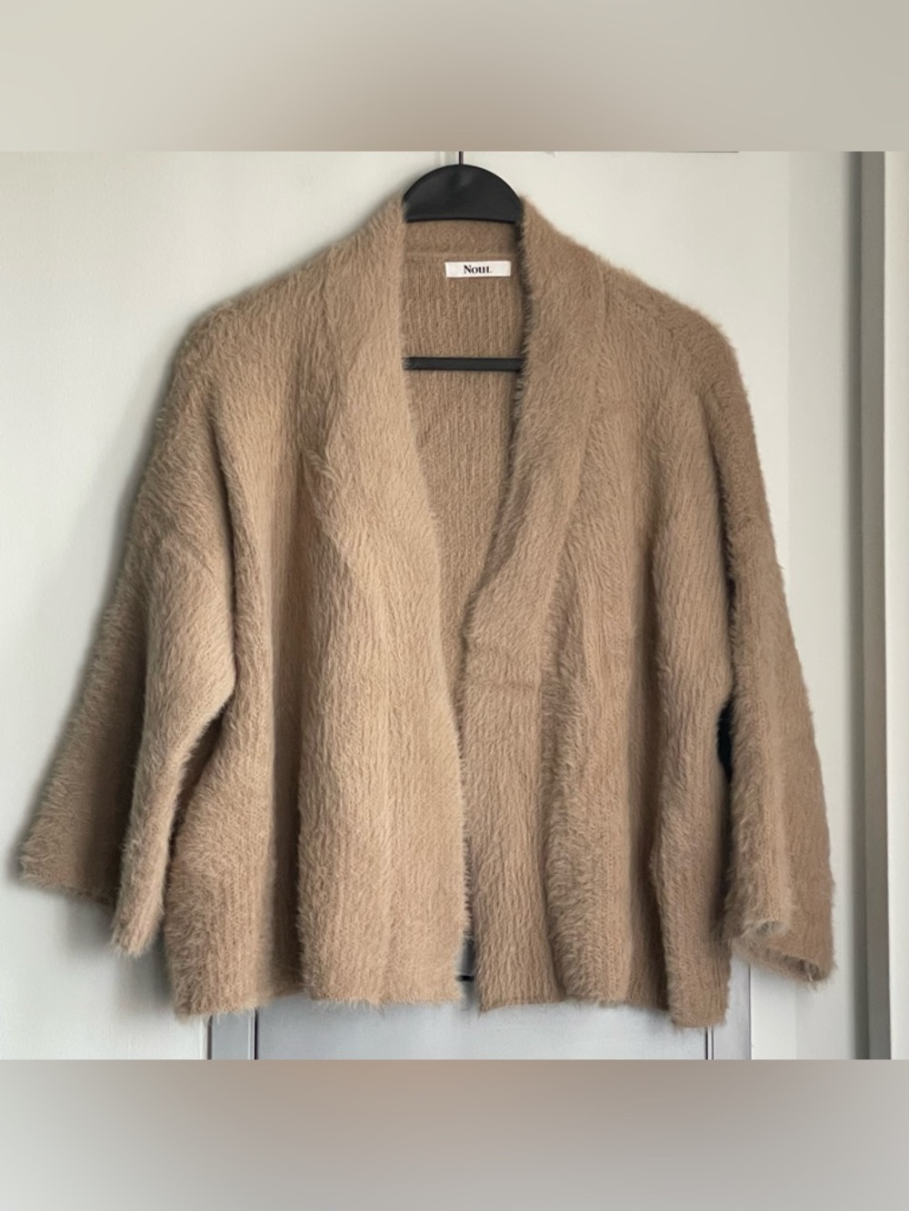 NOUL Cozy Open-Front Fuzzy Cardigan Sweater - Camel with Wool and Cotton Blend